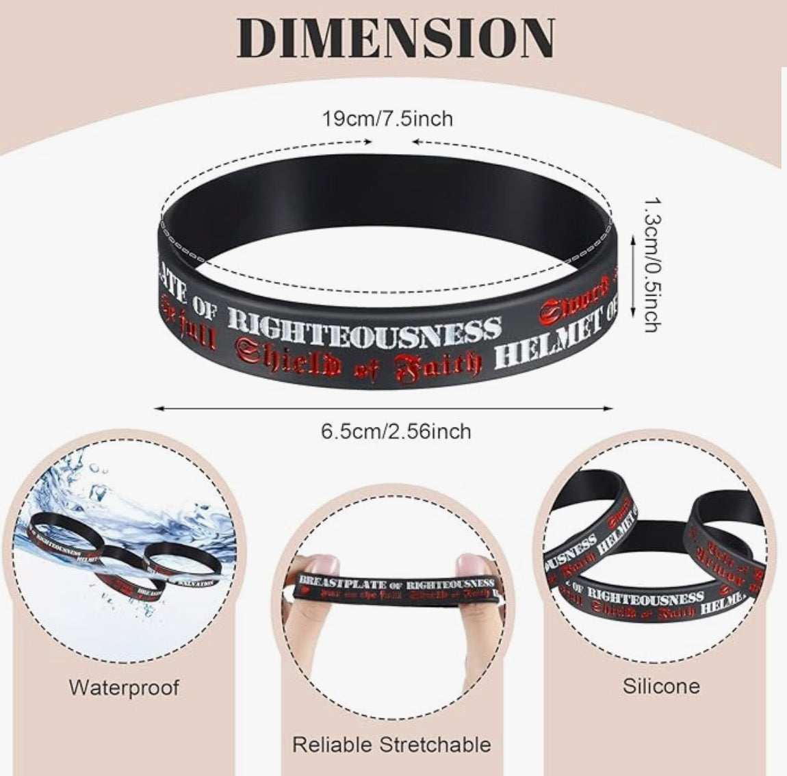The Armor of God Silicone Wristband Bracelets Ephesians 6: 10-18